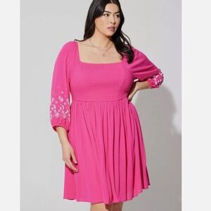 NWT Torrid Mini Crinkle Gauze Blouson Sleeve Dress Size 3X Pink